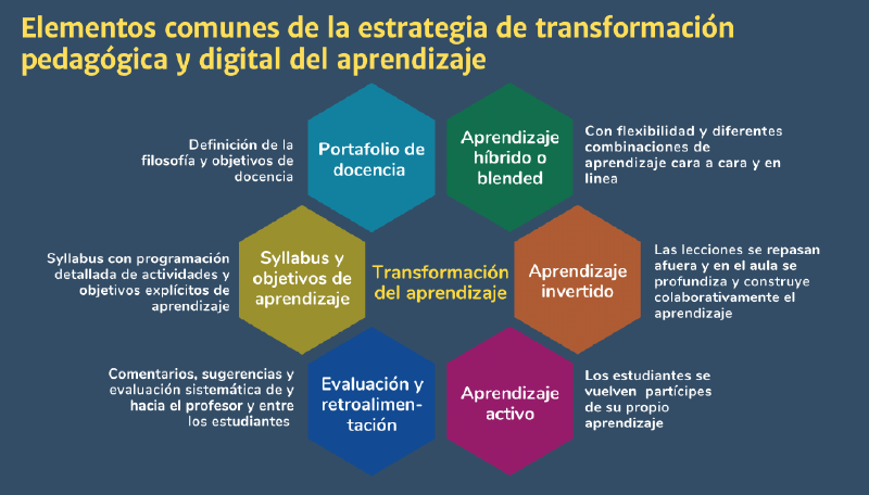 Diagrama de los elementos comunes de la estrategia de transformación pedagógica
